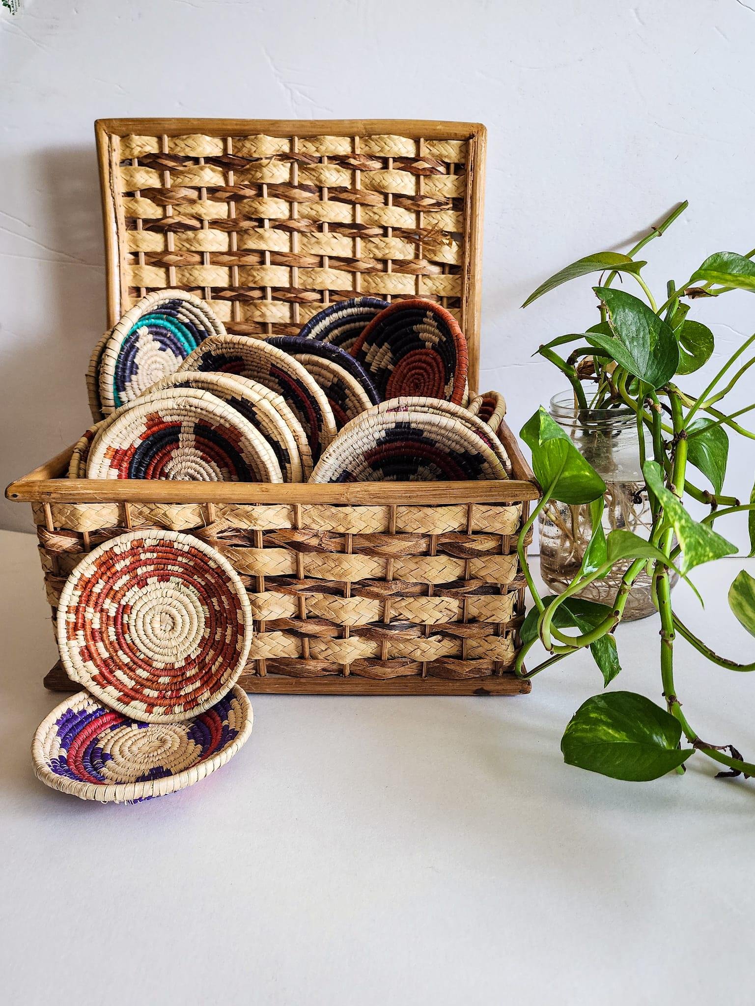 12-Piece Mini Woven Basket Set, 3 Inch Assorted Handwoven Baskets, Southwestern Boho Decor, Small Trinket & Jewelry Bowls, Gift Set
