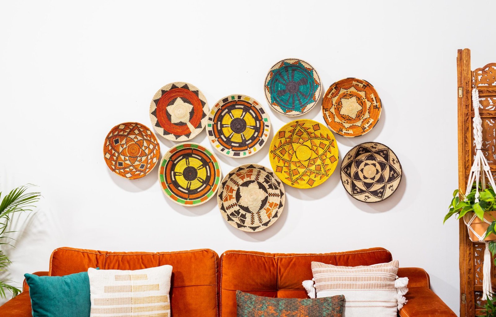 Handwoven Tribal Basket Set – Southwest Boho Wall Decor (Set of 6)