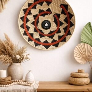 Boho Wall Basket Decor, Handwoven 14 Inch Wicker Basket, Southwest Wall Art
