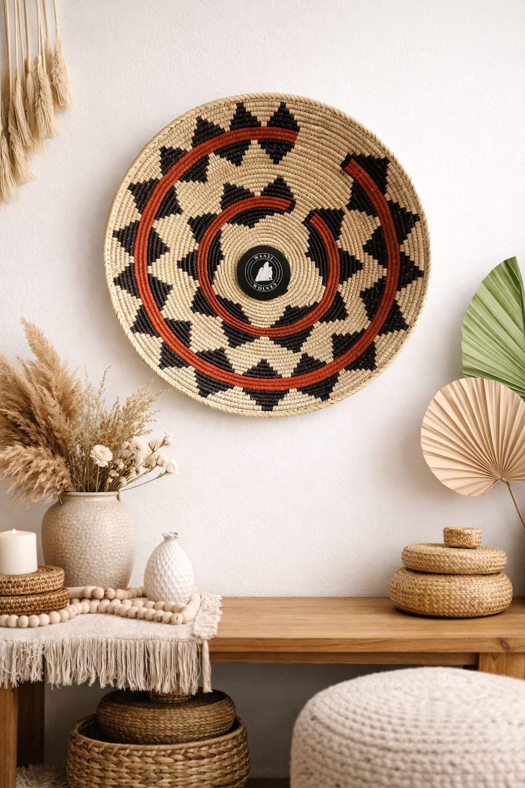 Boho Wall Basket Decor, Handwoven 14 Inch Wicker Basket, Southwest Wall Art