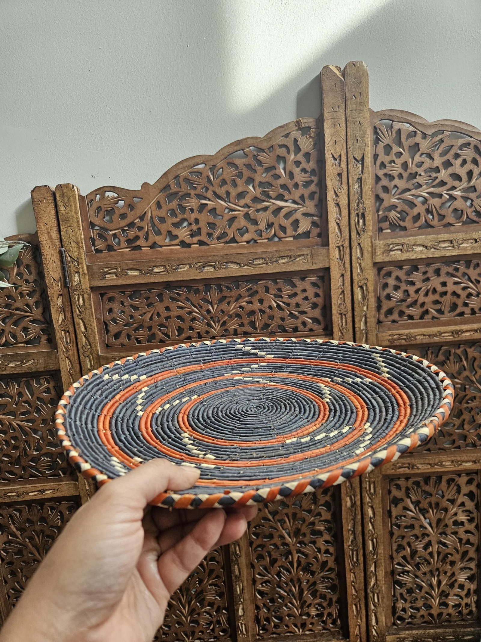 Handwoven Wall Basket 13 Inch | Black Rust & Natural Woven Wall Decor | Boho Southwestern Basket | African Inspired Wall Art - Image 7