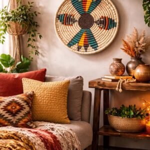 10" Handmade Coil Woven Wall Basket | Boho African Style Plaque, Rustic Farmhouse Decor