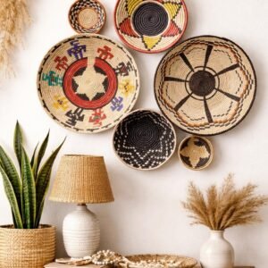 Handwoven Basket Wall Decor Set, African Southwestern Boho, Set of 6