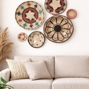 Handwoven Basket Wall Decor Set, African Southwestern Boho, Set of 6