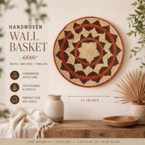 Southwestern Boho Hand Woven Dream Basket | Tribal-Inspired Wall Decor, 13.5–14 Inch