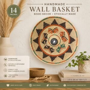 Southwestern Boho Hand Woven Dream Basket | Tribal-Inspired Wall Decor, 13.5–14 Inch