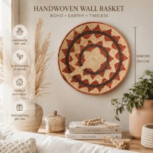 Southwestern Boho Hand Woven Dream Basket | Tribal-Inspired Wall Decor, 13.5–14 Inch