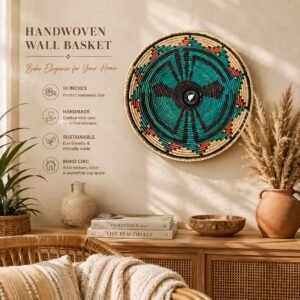 Southwestern Boho Hand Woven Dream Basket | Tribal-Inspired Wall Decor, 13.5–14 Inch