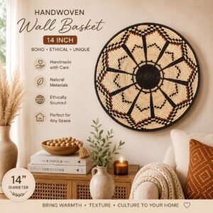 Southwestern Boho Hand Woven Dream Basket | Tribal-Inspired Wall Decor, 13.5–14 Inch