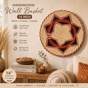 Handwoven Wicker Basket | Boho Table Centerpiece, Wall Decor