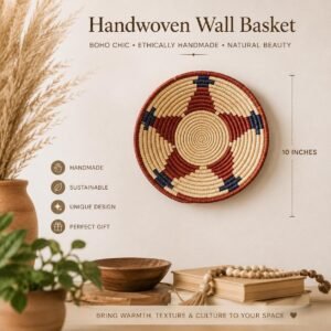 Terracotta Boho Wall Basket | Handwoven African Wall Art | Basket Wall Decor | Rustic Farmhouse Accent | 10 Inch Basket