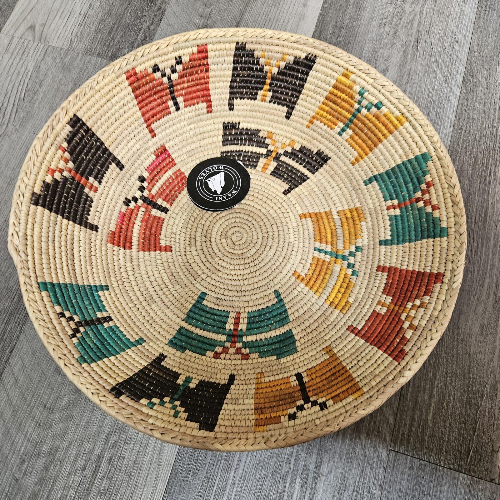Fiesta Pinwheel 14 Inch Handwoven Wall Basket, Boho Wall Decor, Multicolor Red Teal Orange Bohemian Wall Art Home Decor - Image 3