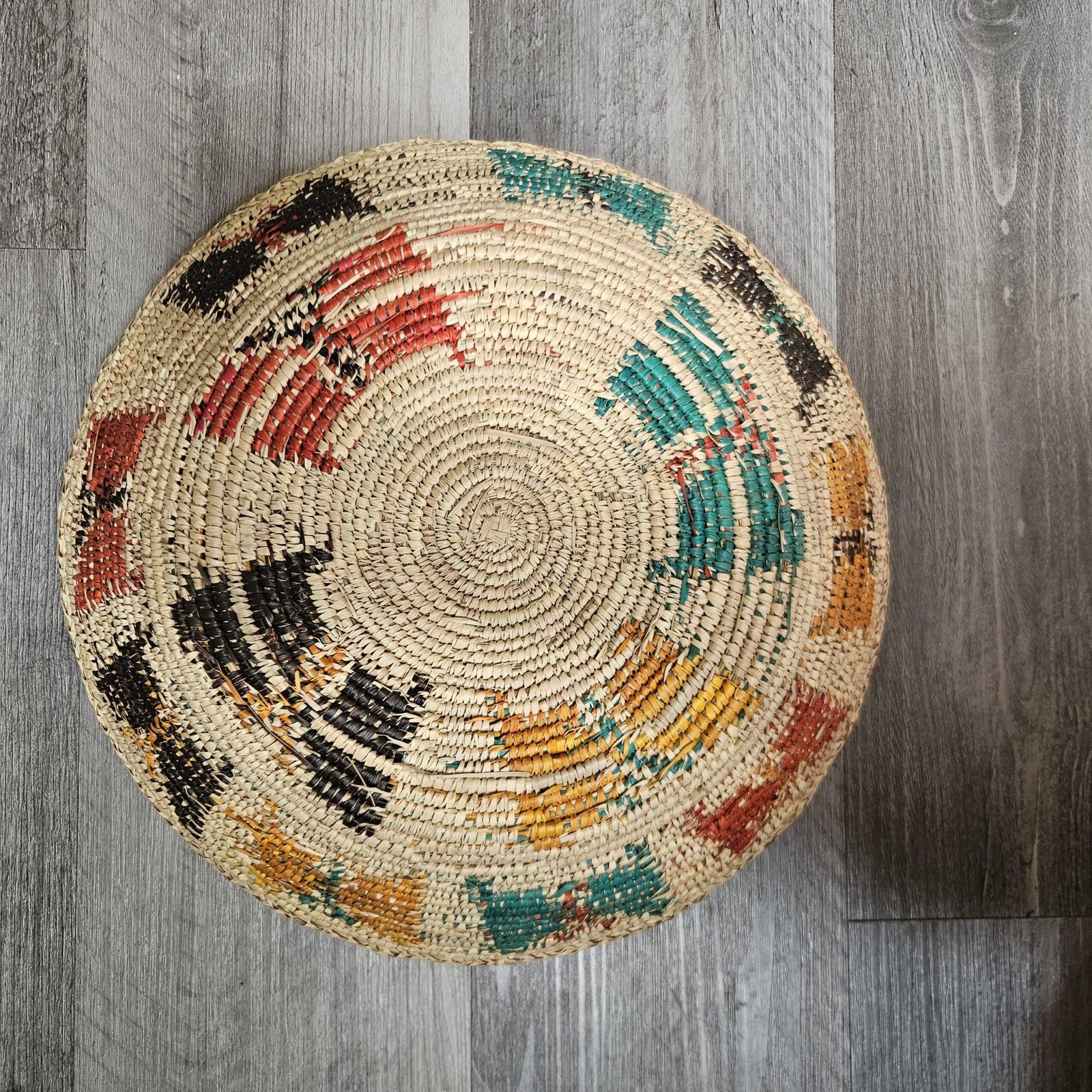 Fiesta Pinwheel 14 Inch Handwoven Wall Basket, Boho Wall Decor, Multicolor Red Teal Orange Bohemian Wall Art Home Decor - Image 5
