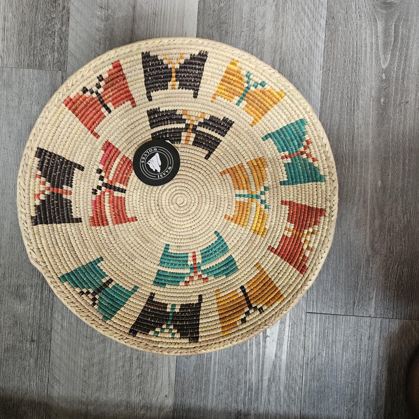Fiesta Pinwheel 14 Inch Handwoven Wall Basket, Boho Wall Decor, Multicolor Red Teal Orange Bohemian Wall Art Home Decor - Image 6