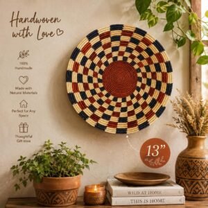 Large 13 Inch African Wall Basket, Boho Wall Basket Decor, Handmade Woven Basket, Tribal Wall Art, Neutral Nursery Decor