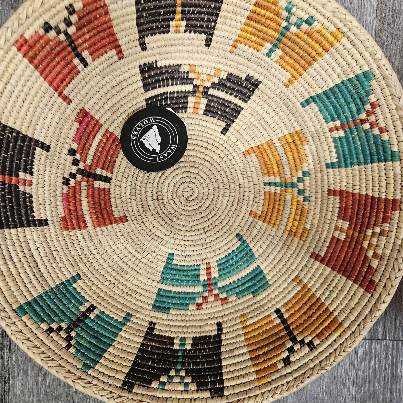 Fiesta Pinwheel 14 Inch Handwoven Wall Basket, Boho Wall Decor, Multicolor Red Teal Orange Bohemian Wall Art Home Decor - Image 4