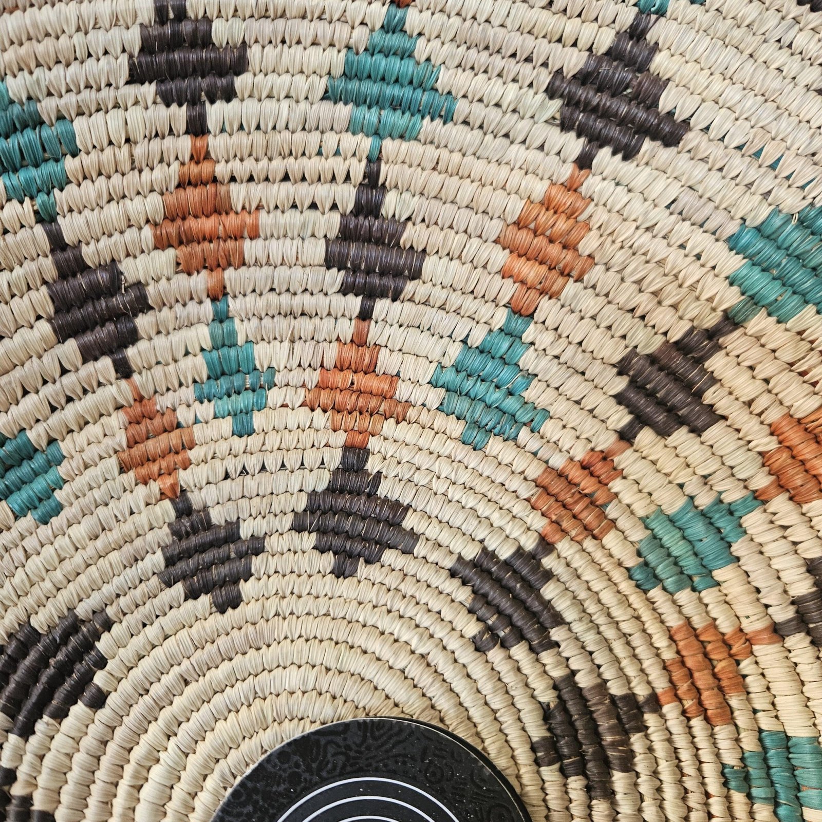 14 Inch Handwoven Wall Basket | Boho Woven Wall Decor | Teal Rust Black Geometric Basket | Southwestern Eclectic Home Decor - Image 4