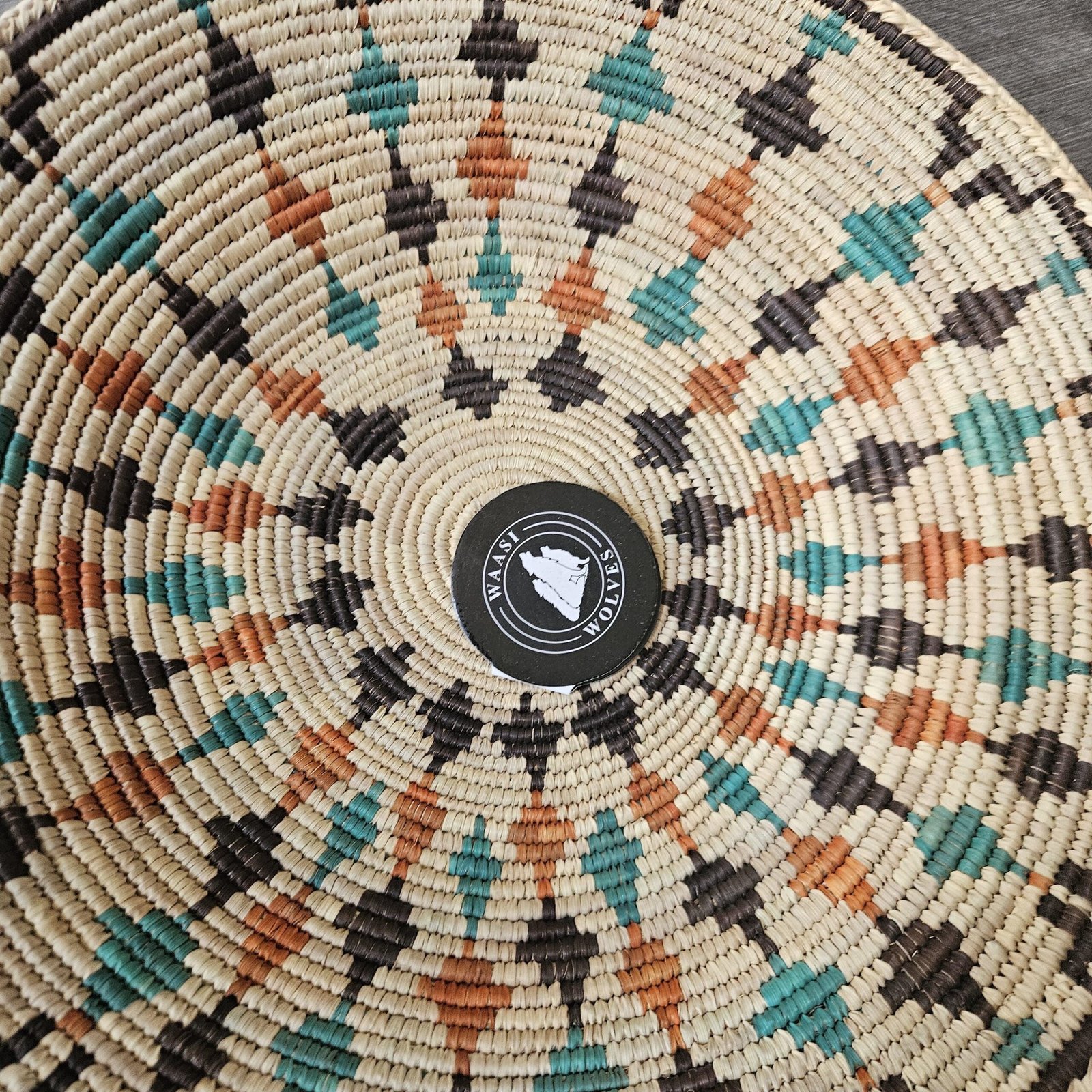 14 Inch Handwoven Wall Basket | Boho Woven Wall Decor | Teal Rust Black Geometric Basket | Southwestern Eclectic Home Decor - Image 7