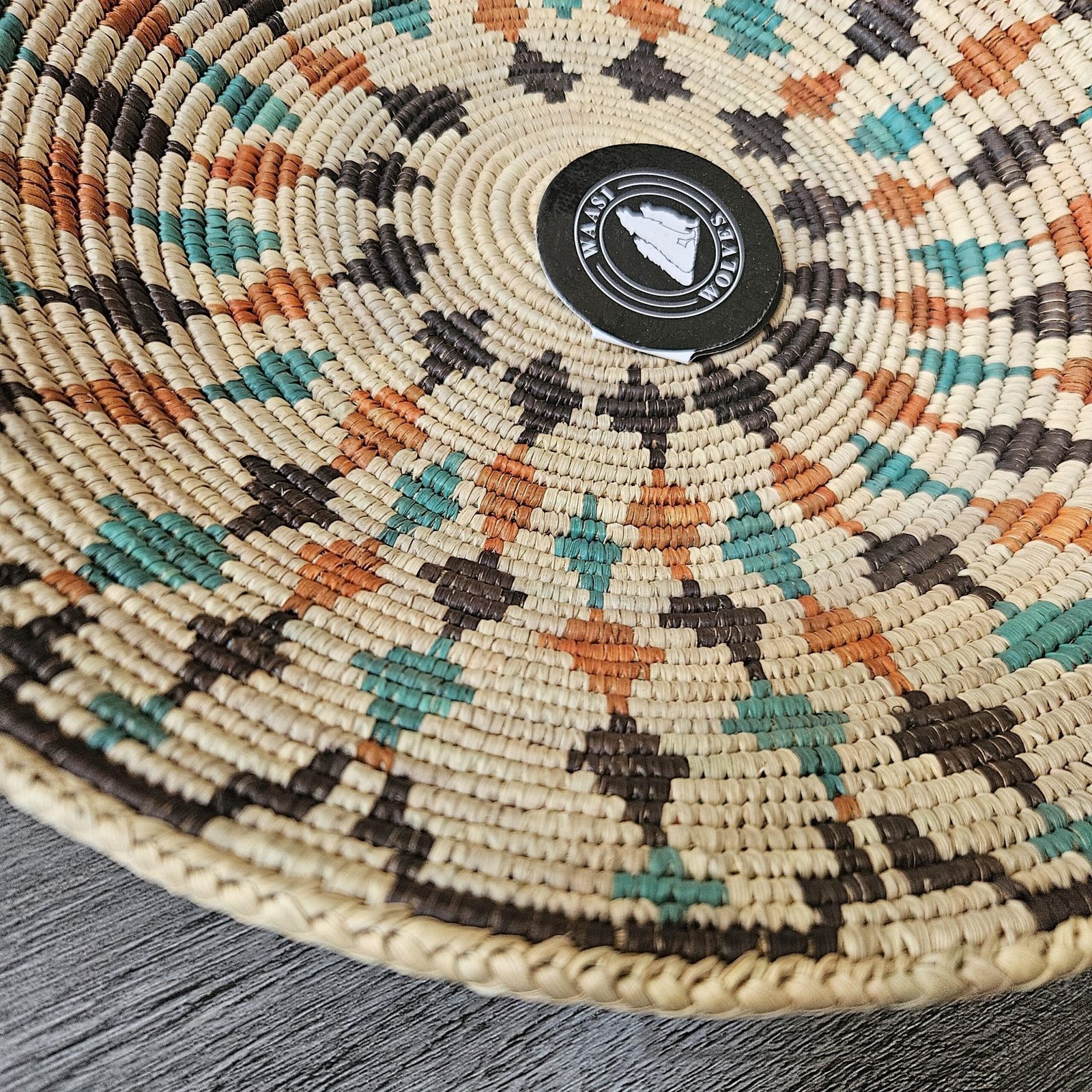 14 Inch Handwoven Wall Basket | Boho Woven Wall Decor | Teal Rust Black Geometric Basket | Southwestern Eclectic Home Decor - Image 8