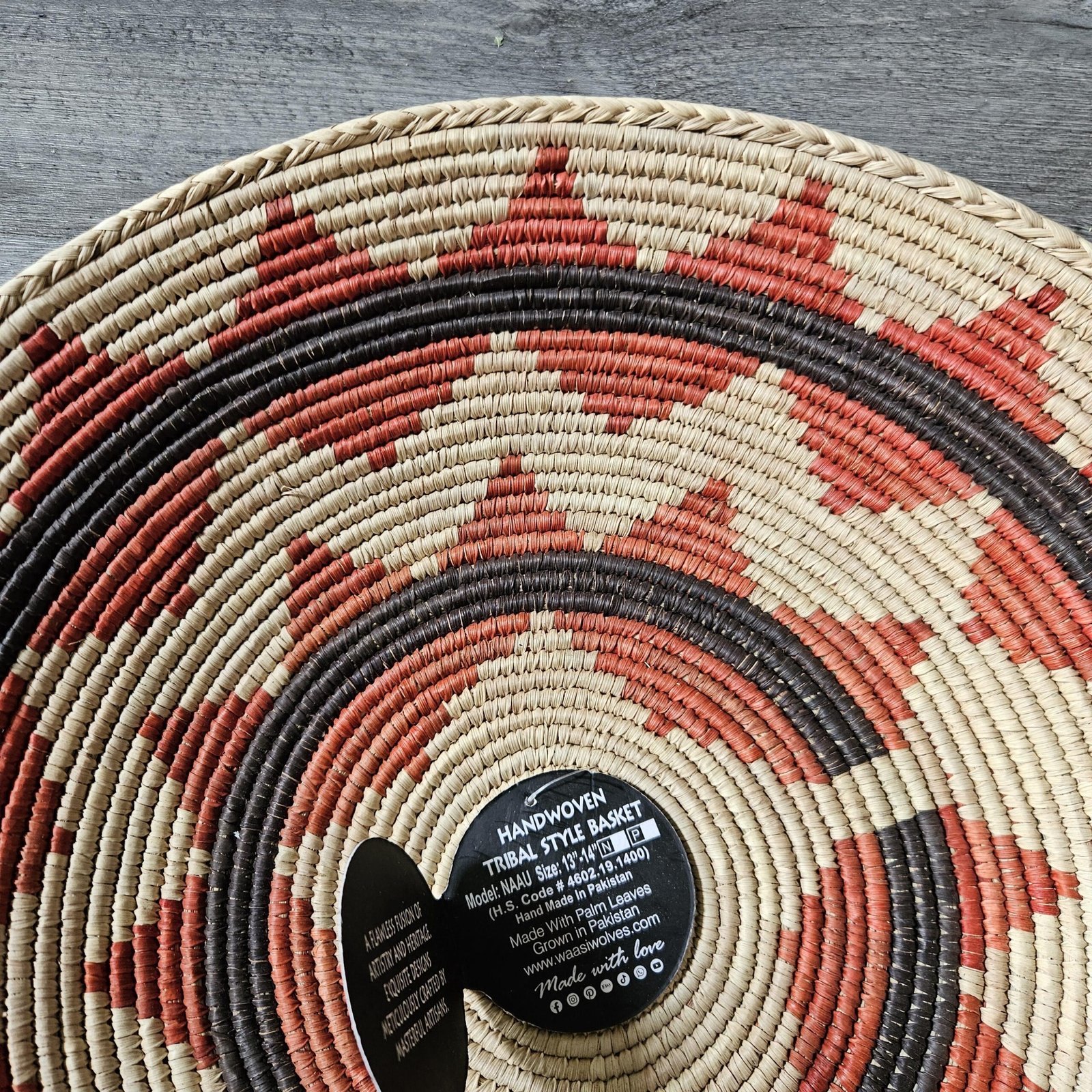 Large 14 Inch Handwoven African Wall Basket | Beige & Terracotta Boho Wall Decor | Woven Basket Wall Hanging | Rustic Bohemian - Image 5