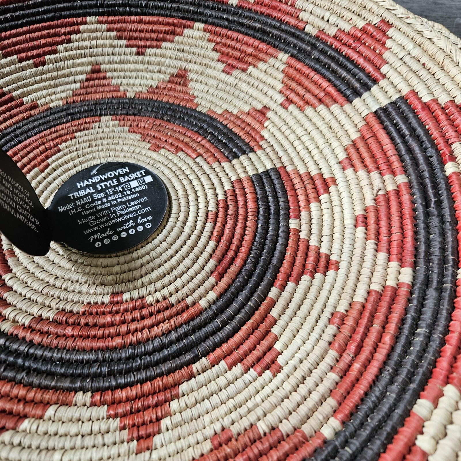 Large 14 Inch Handwoven African Wall Basket | Beige & Terracotta Boho Wall Decor | Woven Basket Wall Hanging | Rustic Bohemian - Image 6
