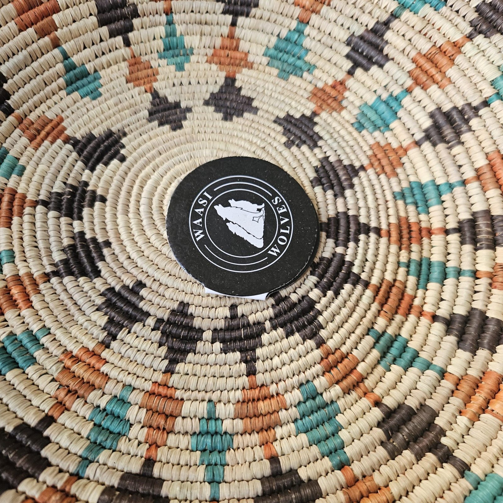 14 Inch Handwoven Wall Basket | Boho Woven Wall Decor | Teal Rust Black Geometric Basket | Southwestern Eclectic Home Decor - Image 5