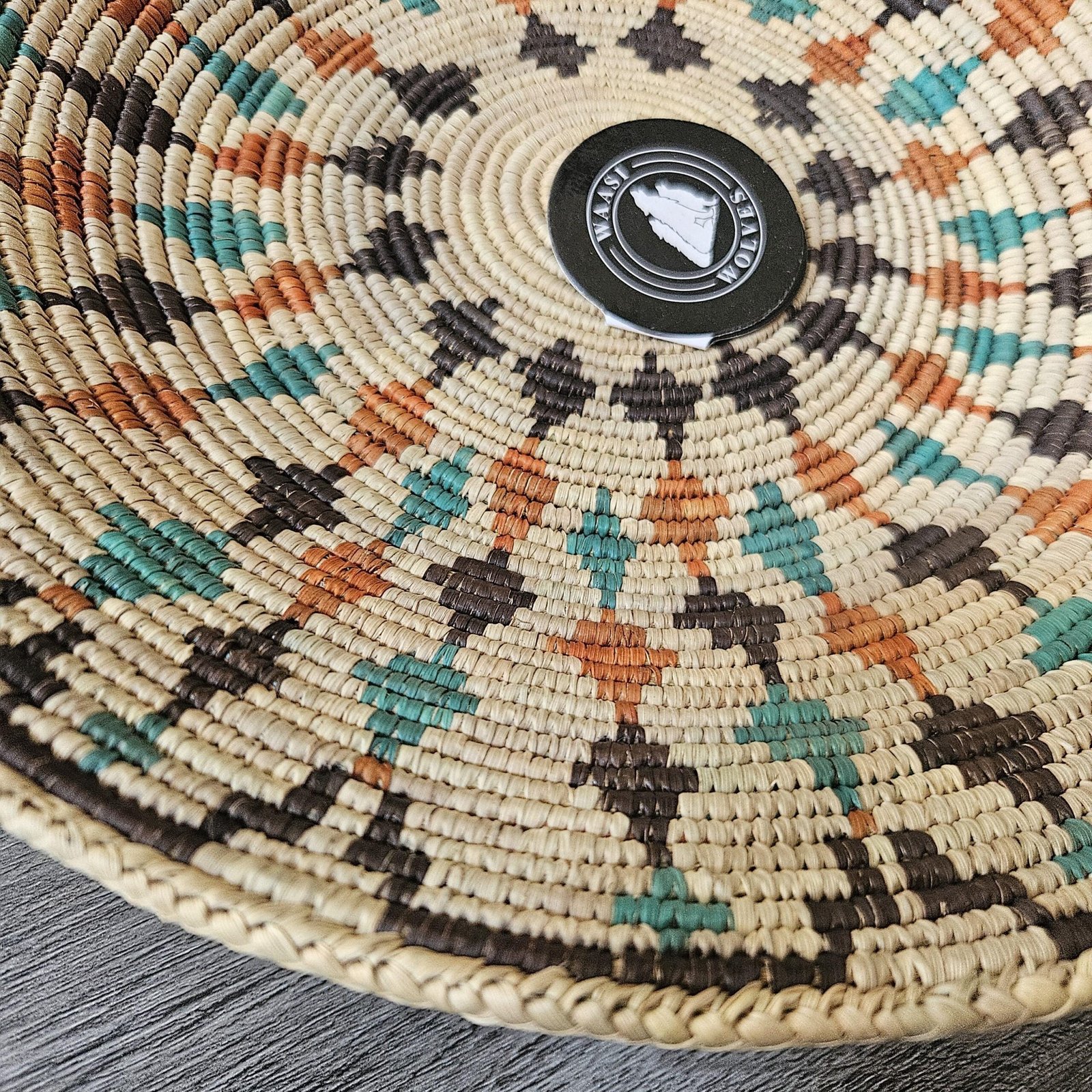 14 Inch Handwoven Wall Basket | Boho Woven Wall Decor | Teal Rust Black Geometric Basket | Southwestern Eclectic Home Decor - Image 6