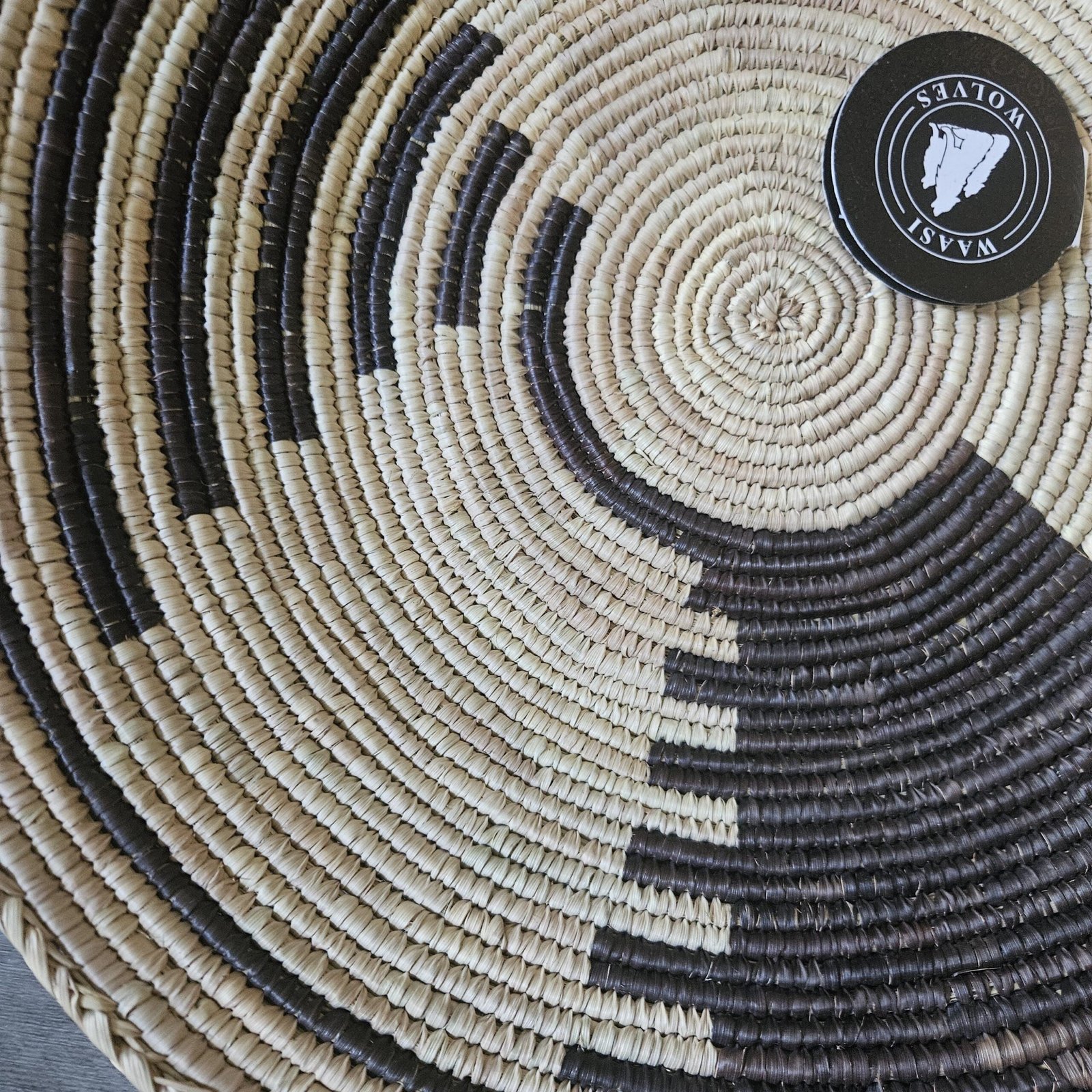 Shadow Pinwheel 14" Handwoven Boho Wall Basket, Black Natural Two-Tone Geometric Decor, Modern Bohemian Wall Art Home Decor - Image 2