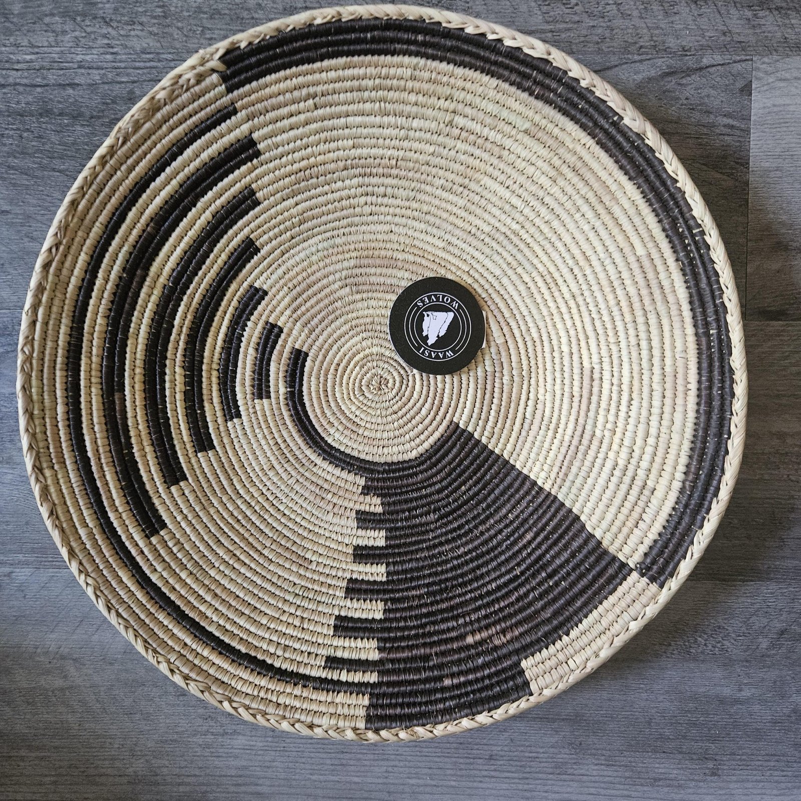 Shadow Pinwheel 14" Handwoven Boho Wall Basket, Black Natural Two-Tone Geometric Decor, Modern Bohemian Wall Art Home Decor - Image 3