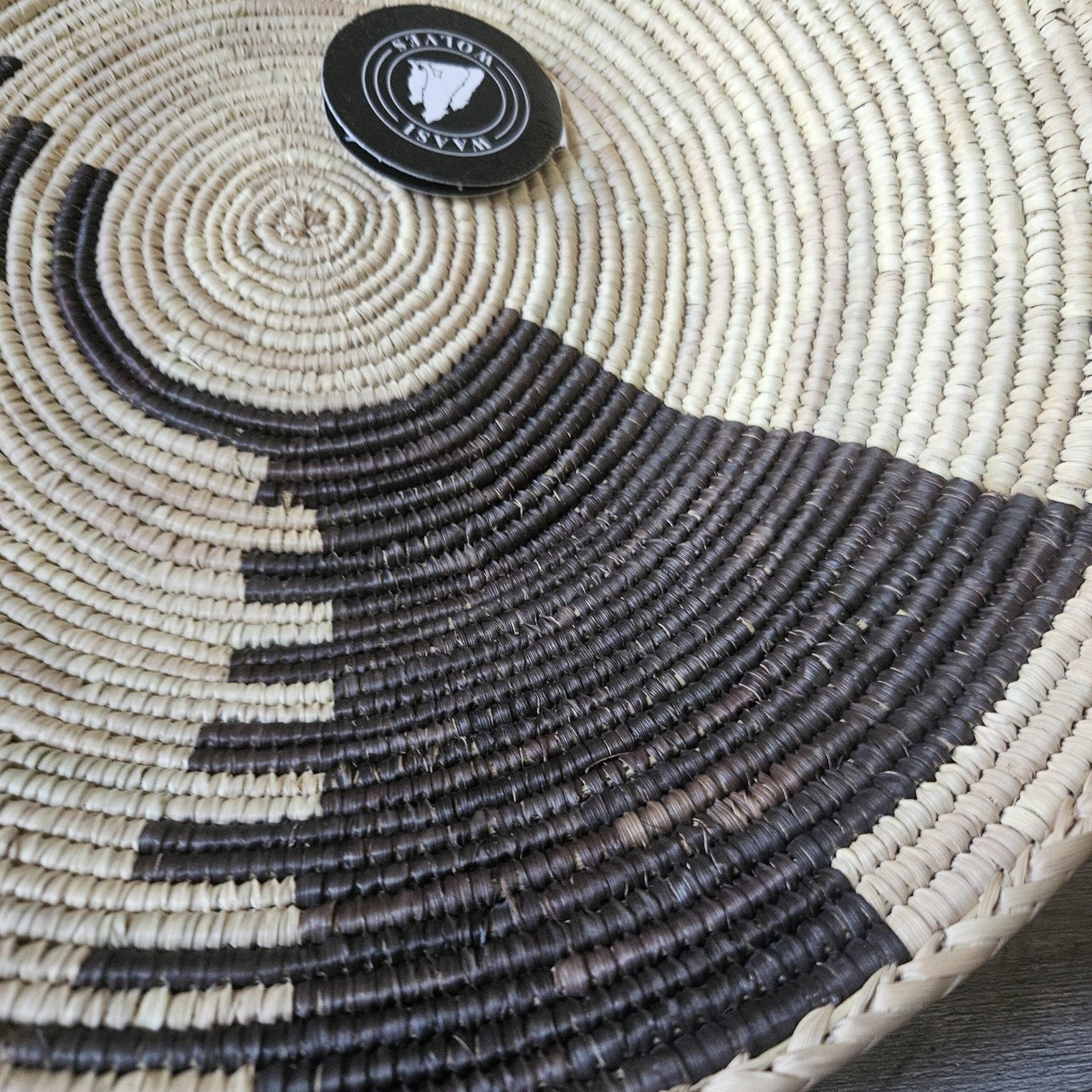 Shadow Pinwheel 14" Handwoven Boho Wall Basket, Black Natural Two-Tone Geometric Decor, Modern Bohemian Wall Art Home Decor - Image 5