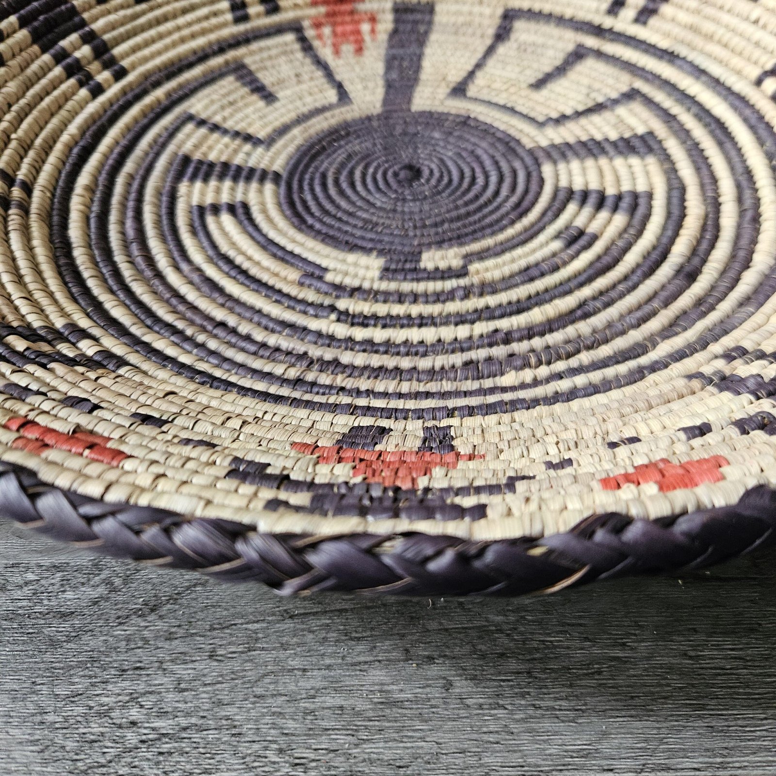 Ember Compass 14" Handwoven Boho Wall Decor, Black Cream Red Woven Basket, Bohemian Wall Art Home Decor - Image 3