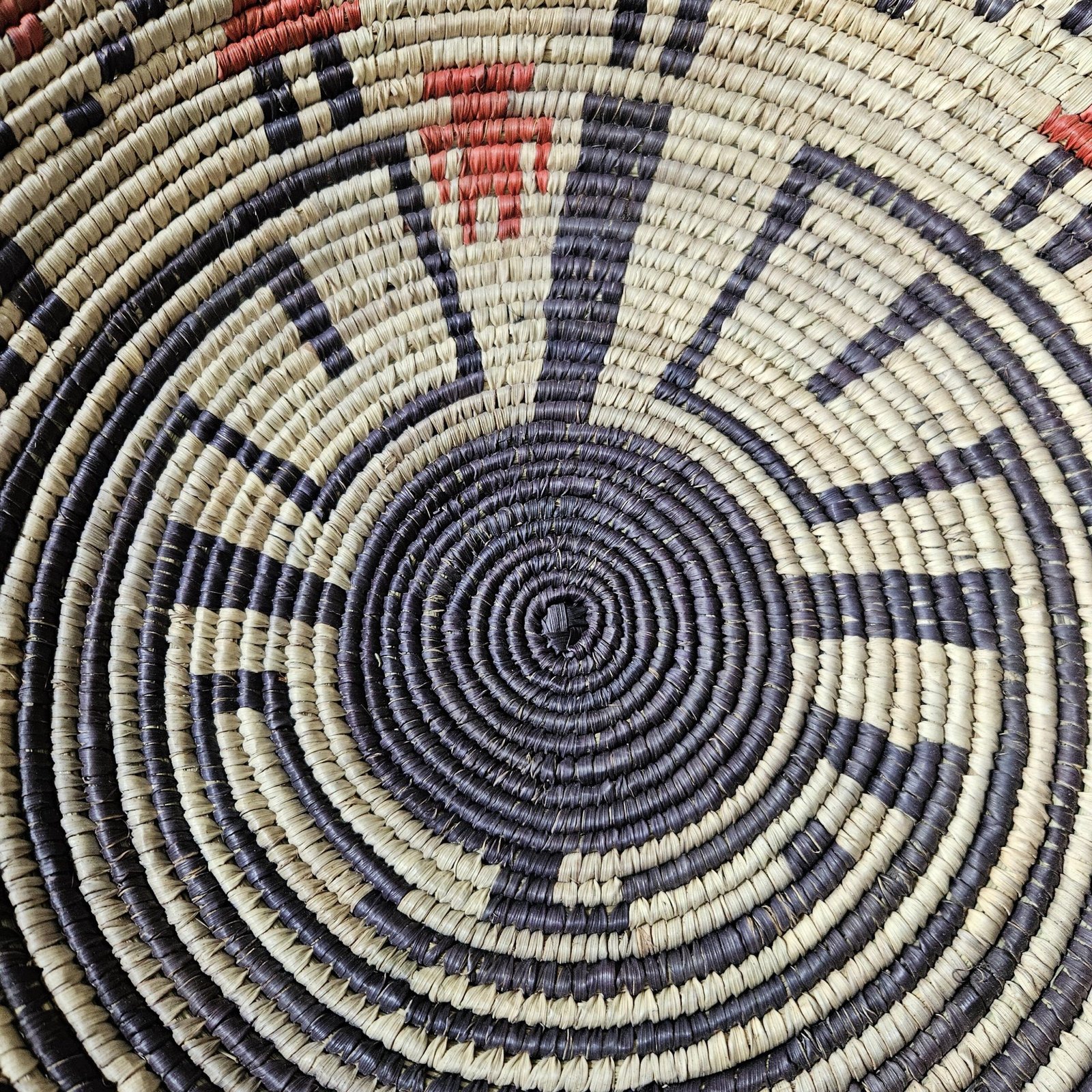 Ember Compass 14" Handwoven Boho Wall Decor, Black Cream Red Woven Basket, Bohemian Wall Art Home Decor - Image 4