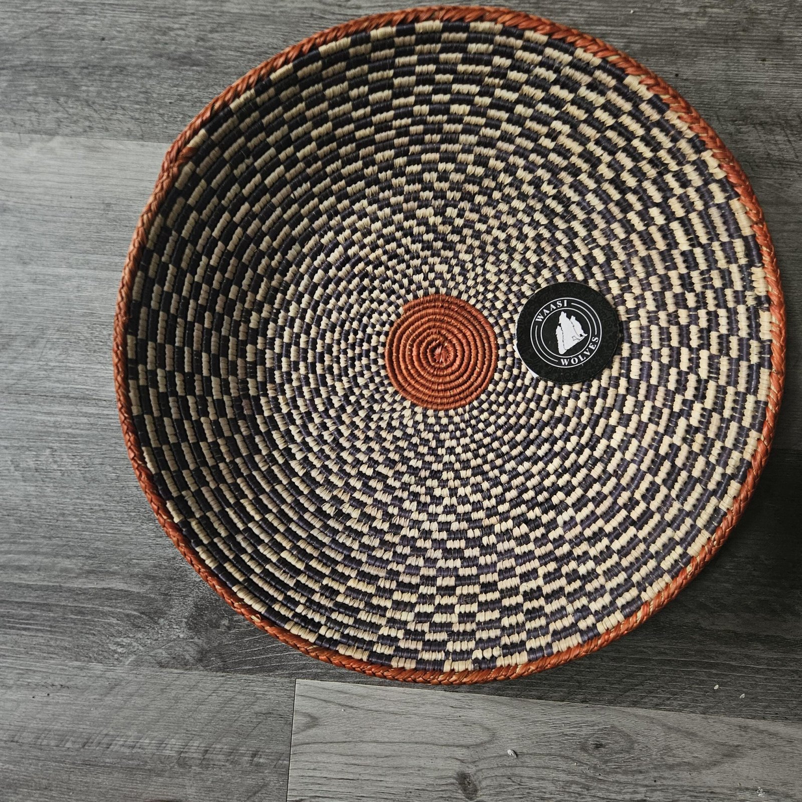Slate Coral 13" Handwoven Boho Wall Basket, Navy Terracotta Spiral Wall Decor, African Wall Basket Bohemian Wall Art Home Decor - Image 5