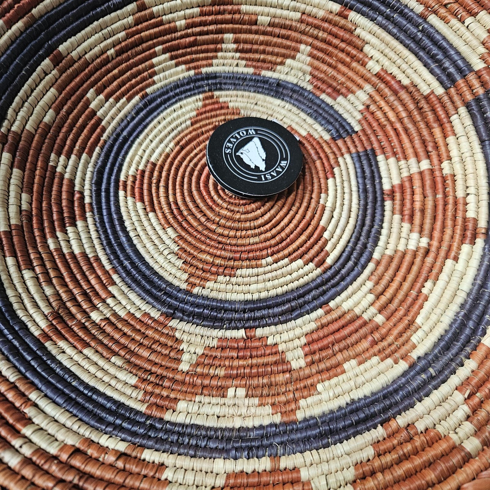 Rust Halo 13" Handwoven Boho Wall Basket, Rust Navy Cream Sunburst Wall Decor, African Wall Basket Bohemian Wall Art Home Decor - Image 5