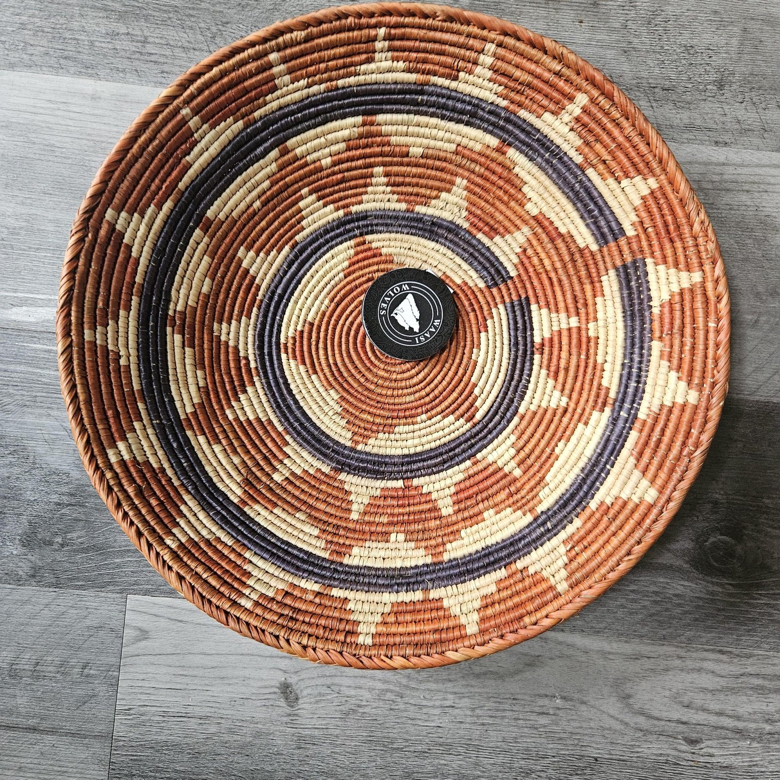 Rust Halo 13" Handwoven Boho Wall Basket, Rust Navy Cream Sunburst Wall Decor, African Wall Basket Bohemian Wall Art Home Decor - Image 3
