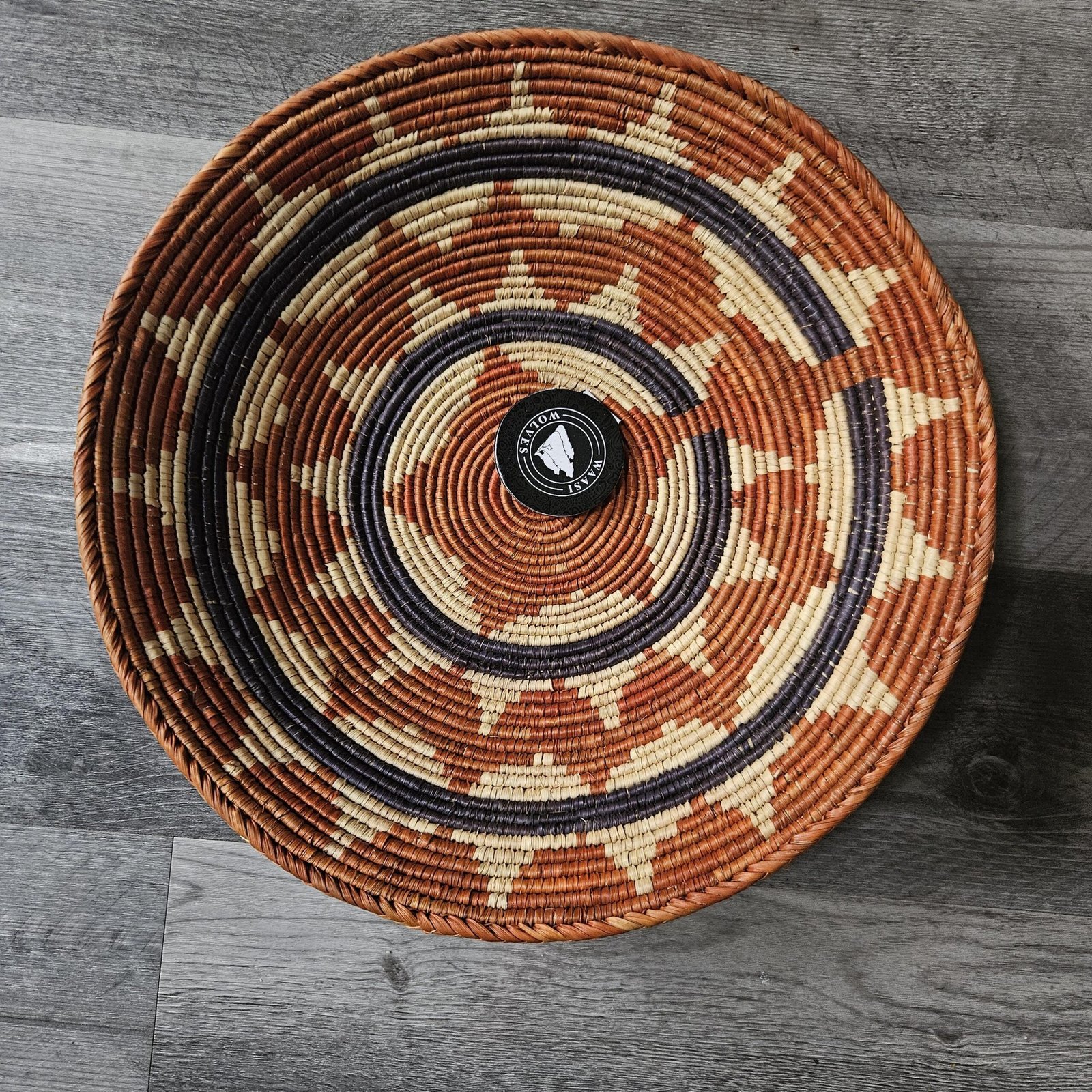 Rust Halo 13" Handwoven Boho Wall Basket, Rust Navy Cream Sunburst Wall Decor, African Wall Basket Bohemian Wall Art Home Decor - Image 7