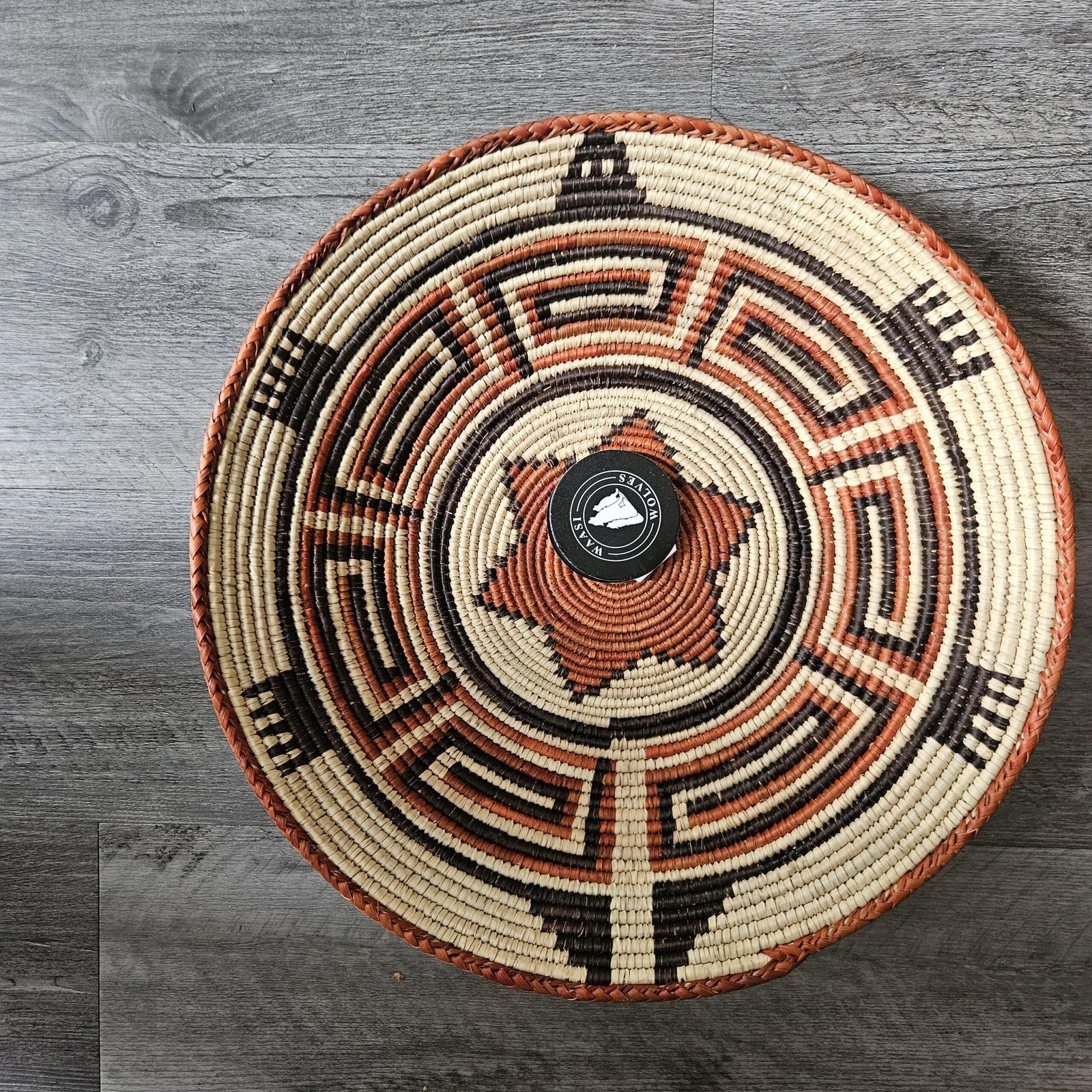 14 Inch Handwoven Wall Basket | Terracotta Black & Cream Woven Decor | Southwestern Boho Wall Basket | Geometric Tribal Home Decor - Image 3