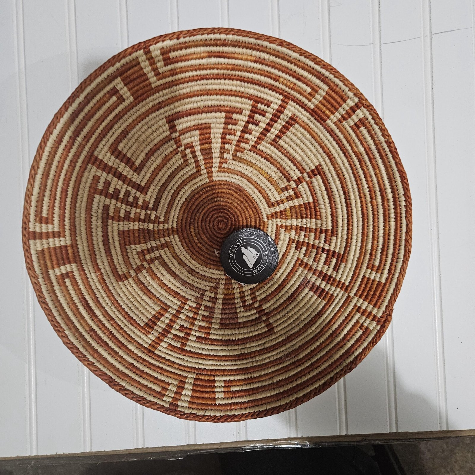 Boho Woven Wall Basket 14 Inch, Rust & Cream African Basket Wall Decor, Handmade Tribal Basket, Eclectic Bohemian Home Decor - Image 3
