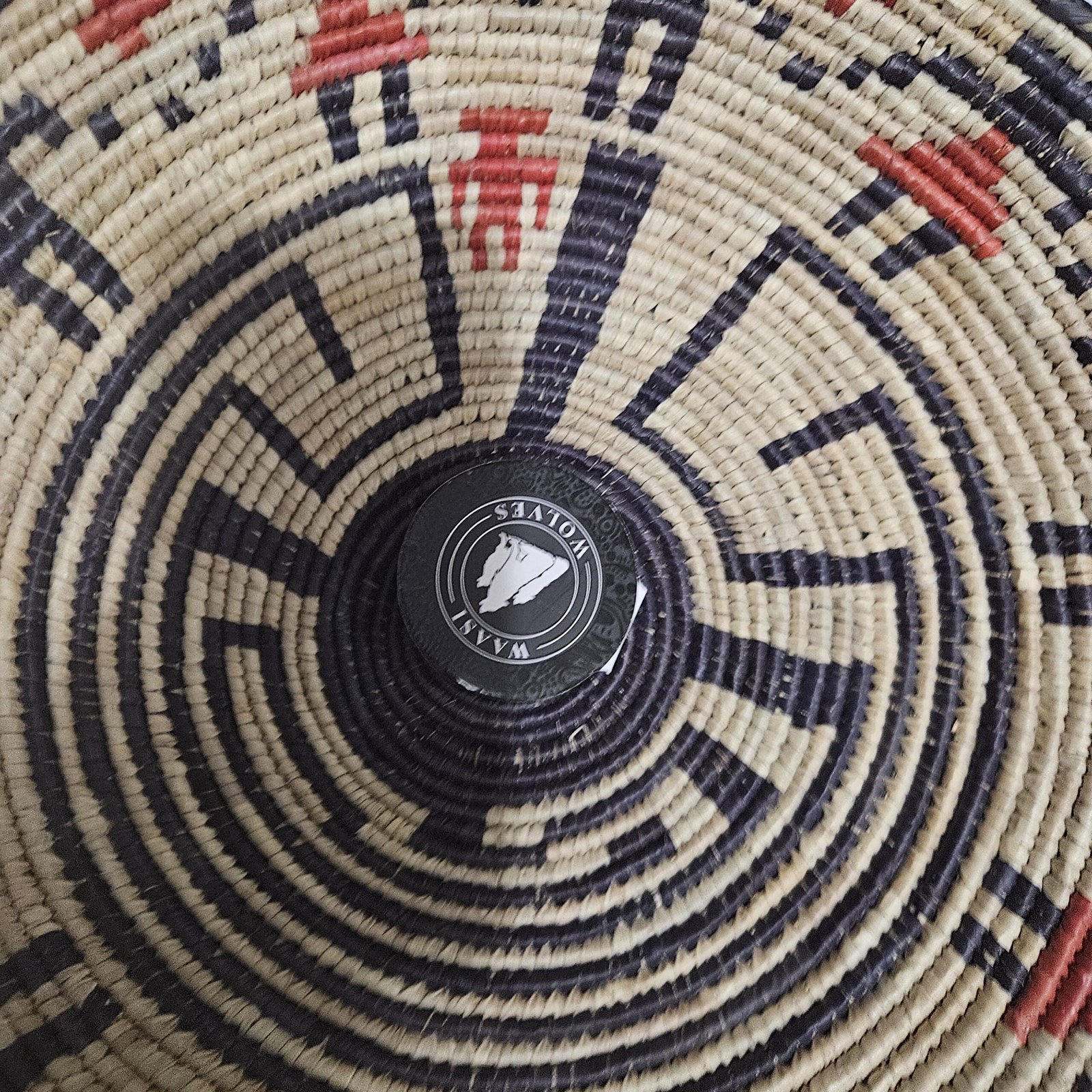 African Woven Wall Basket 14 Inch, Black Red Boho Wall Decor, Handmade Tribal Basket, Eclectic Southwestern Wall Art - Image 3