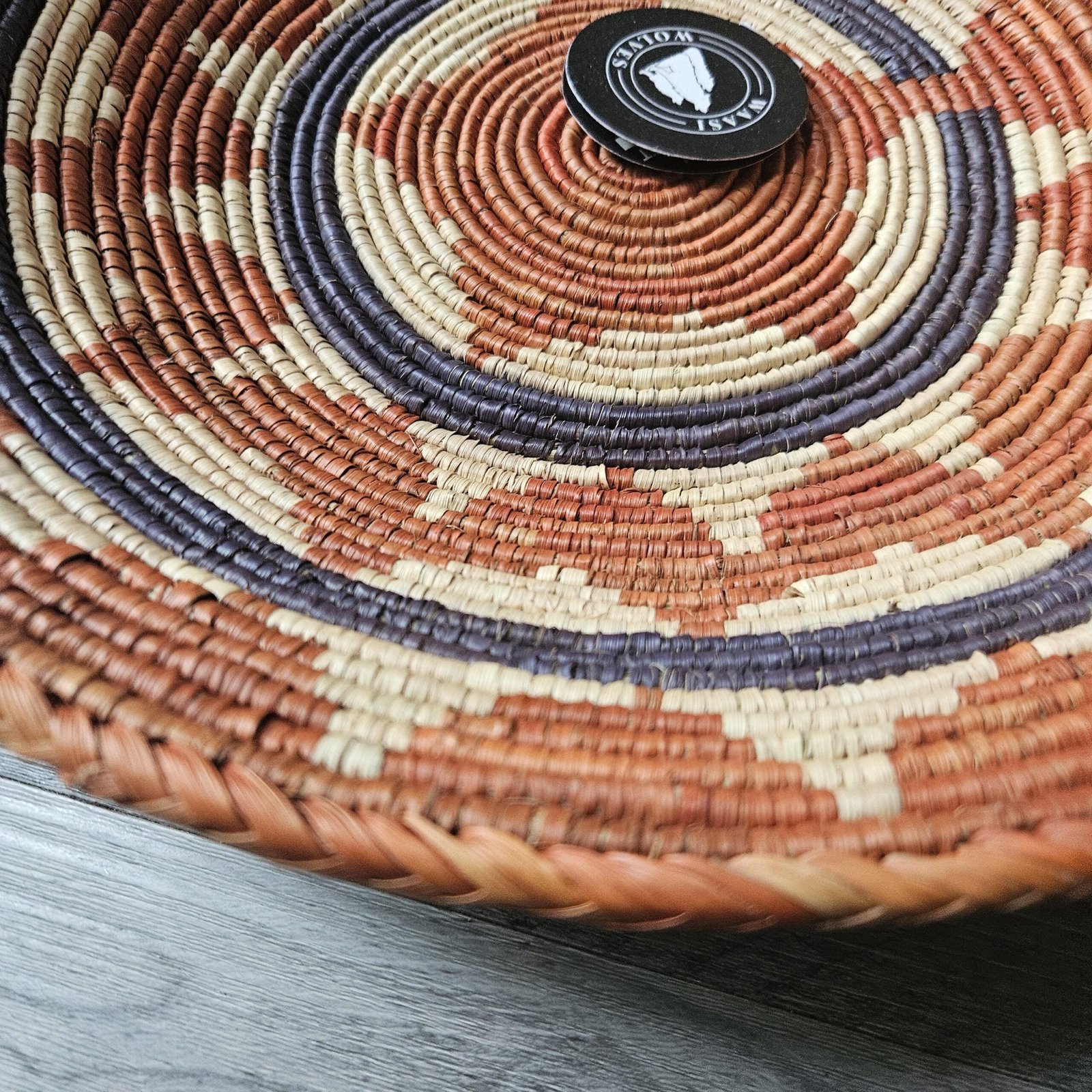 Rust Halo 13" Handwoven Boho Wall Basket, Rust Navy Cream Sunburst Wall Decor, African Wall Basket Bohemian Wall Art Home Decor - Image 4