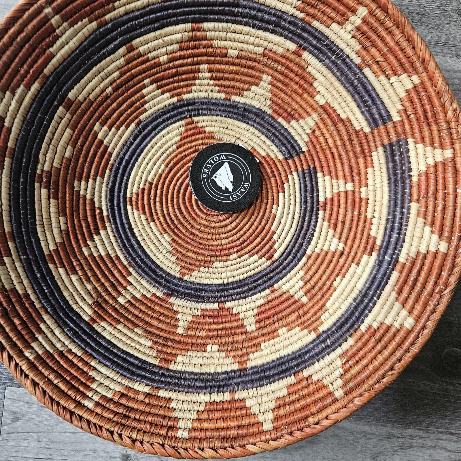 Rust Halo 13" Handwoven Boho Wall Basket, Rust Navy Cream Sunburst Wall Decor, African Wall Basket Bohemian Wall Art Home Decor - Image 6