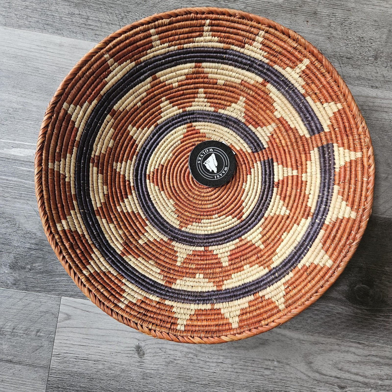 Rust Halo 13" Handwoven Boho Wall Basket, Rust Navy Cream Sunburst Wall Decor, African Wall Basket Bohemian Wall Art Home Decor - Image 8