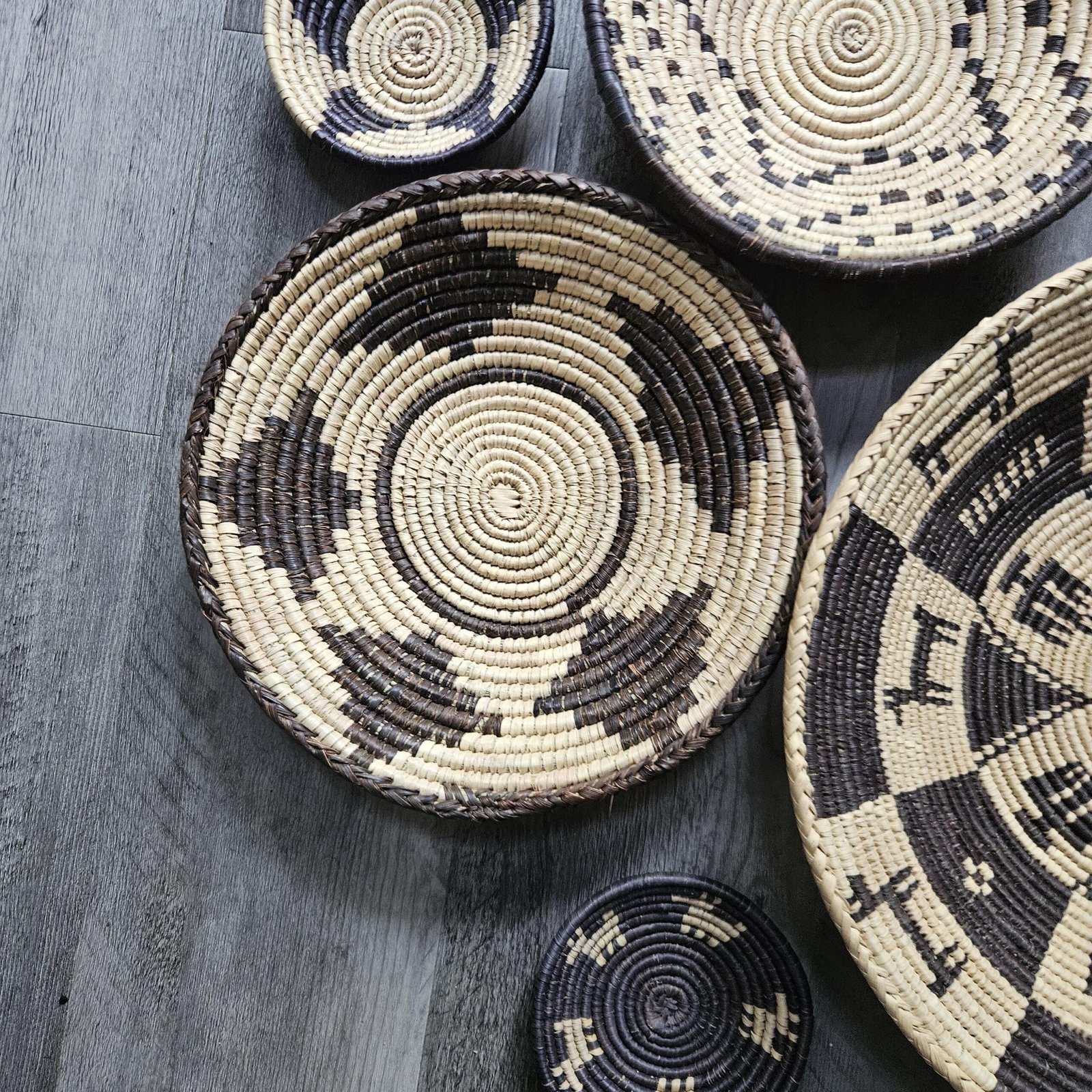 Espresso Star Collection Set of 6 Handwoven Wall Baskets Black Brown Cream Assorted Sizes Woven Wall Decor Boho Home Decor - Image 4