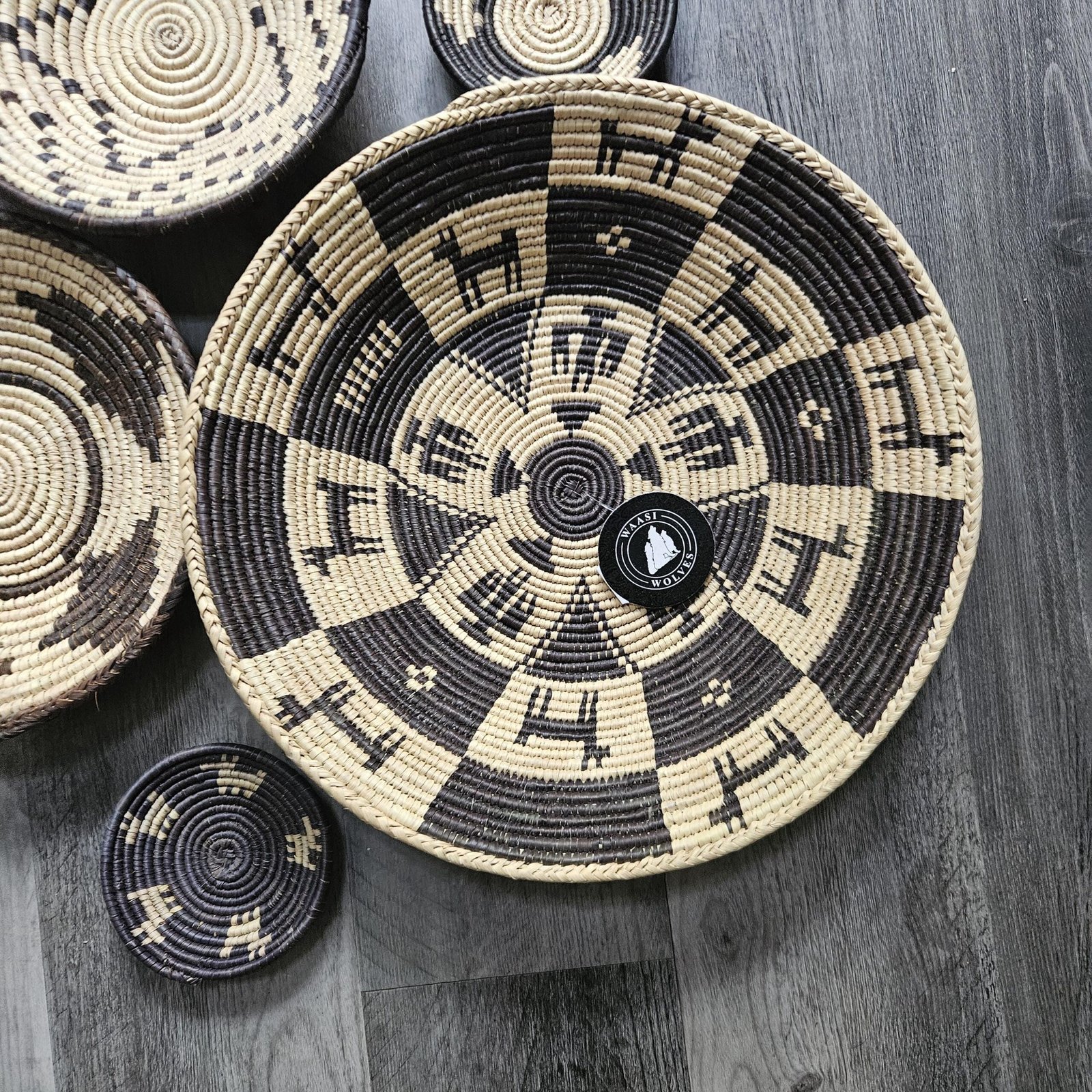 Espresso Star Collection Set of 6 Handwoven Wall Baskets Black Brown Cream Assorted Sizes Woven Wall Decor Boho Home Decor - Image 9