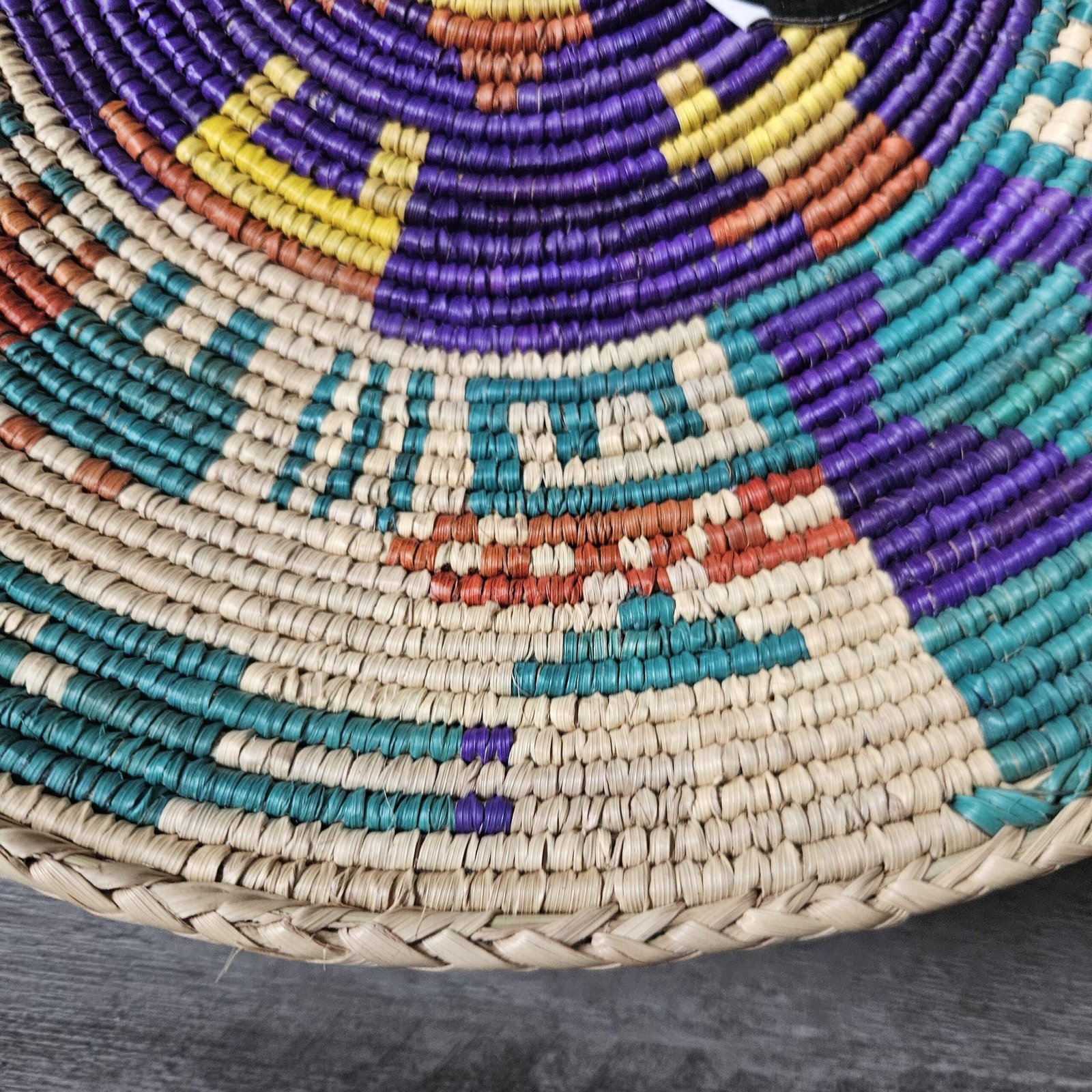 Colorful Woven Wall Basket 14 Inch, Boho Eclectic Wall Decor, African Basket Wall Art, Turquoise Purple Woven Basket, Southwestern Home Deco - Image 3