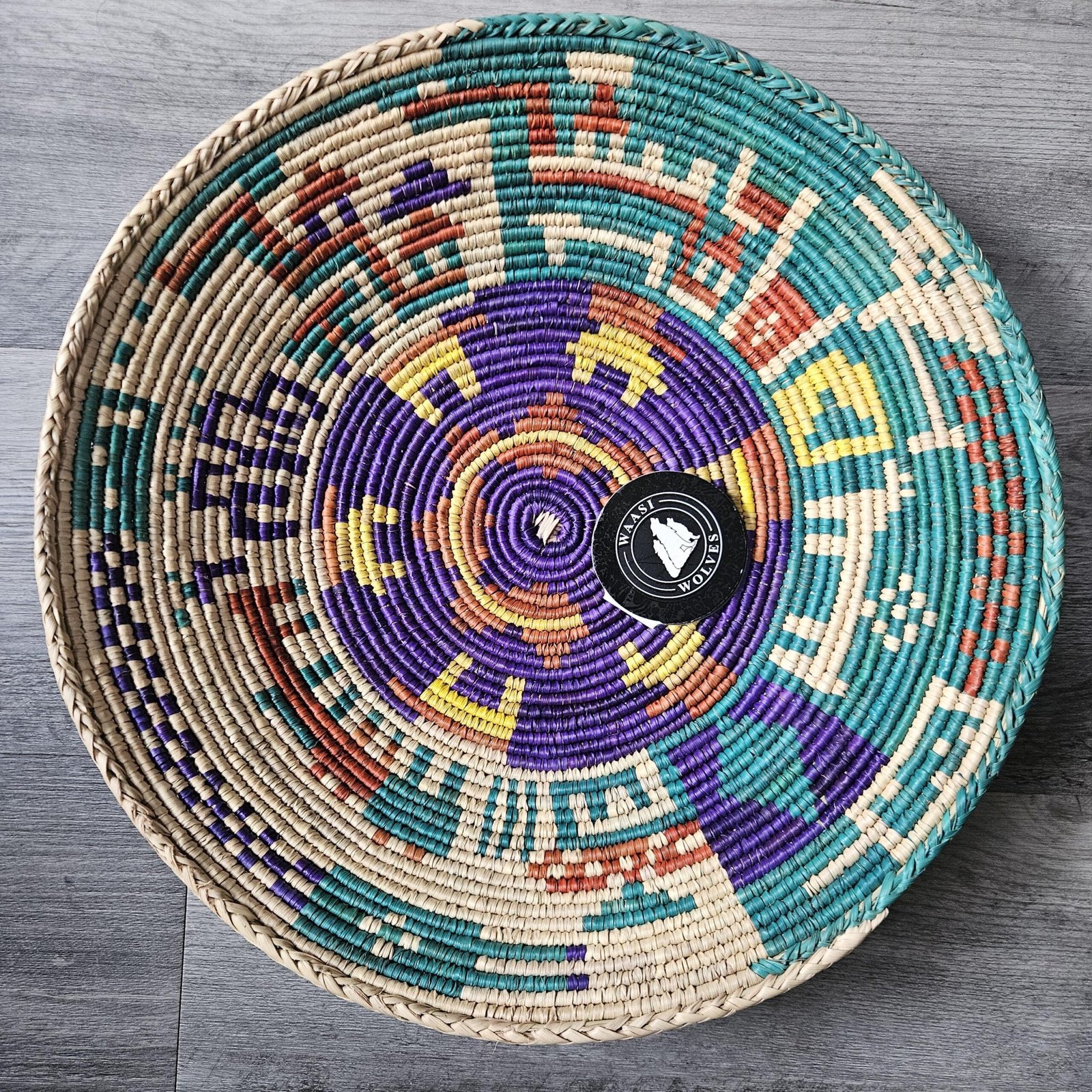 Colorful Woven Wall Basket 14 Inch, Boho Eclectic Wall Decor, African Basket Wall Art, Turquoise Purple Woven Basket, Southwestern Home Deco - Image 5