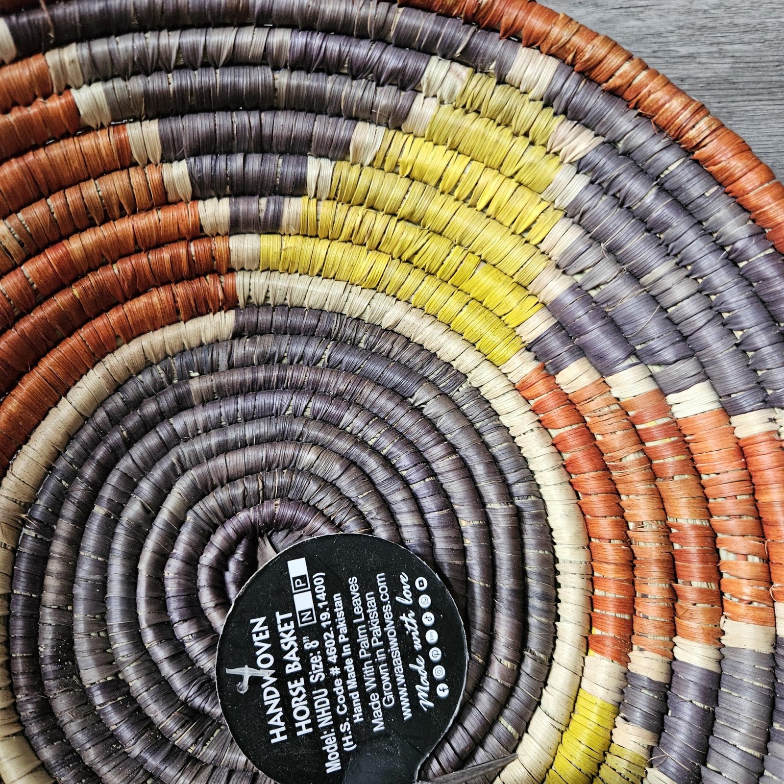 8 Inch Handwoven Wall Basket, Mustard Yellow Rust & Charcoal Boho Wall Decor, Colorful Woven Basket Wall Art, Eclectic Home Decor - Image 2