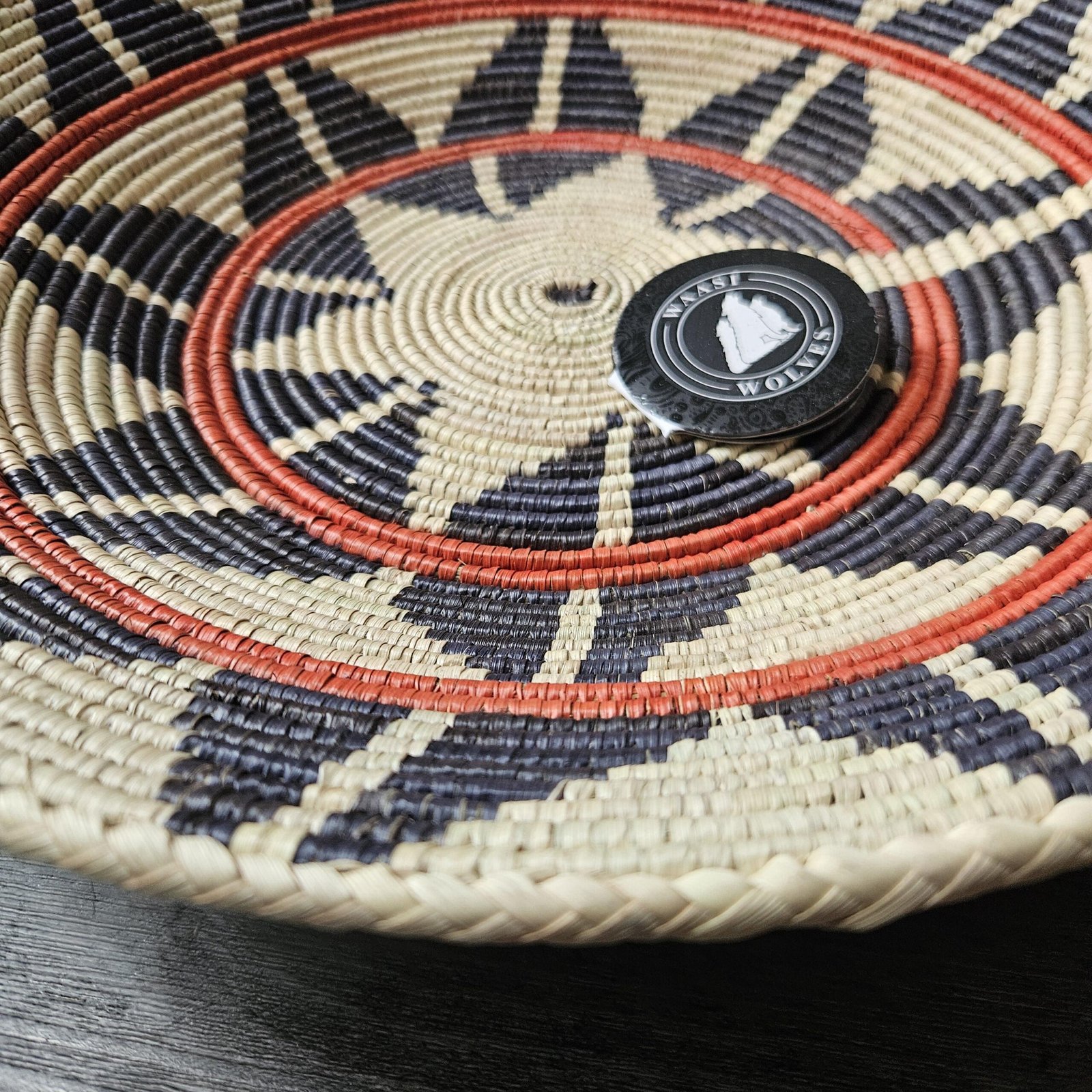 14 Inch Handwoven Wall Basket, Black Terracotta & Natural Boho Wall Decor, Geometric Woven Basket Wall Art, Eclectic Home Decor - Image 4