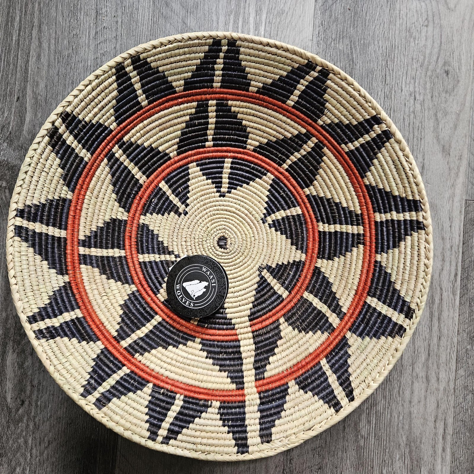 14 Inch Handwoven Wall Basket, Black Terracotta & Natural Boho Wall Decor, Geometric Woven Basket Wall Art, Eclectic Home Decor - Image 3