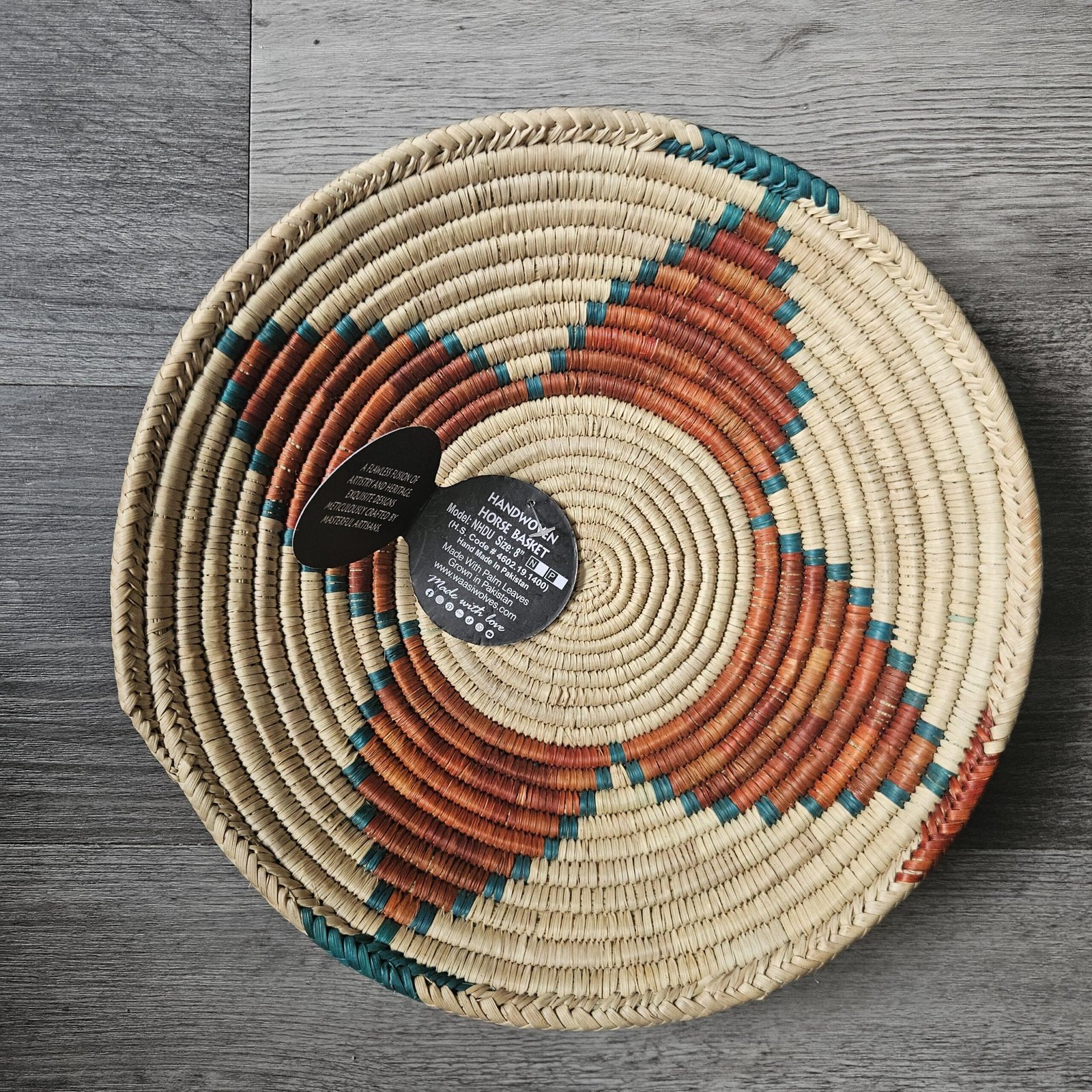 8 Inch Handwoven Wall Basket, Terracotta Rust green & Natural Cream Boho Wall Decor, Woven Basket Wall Art, Earthy Eclectic Home Decor - Image 4